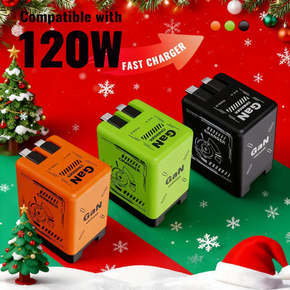 🔥🔥4-in-1 Compatible 120W Fast Charger with Retractable Type-C & Lightning Cable
